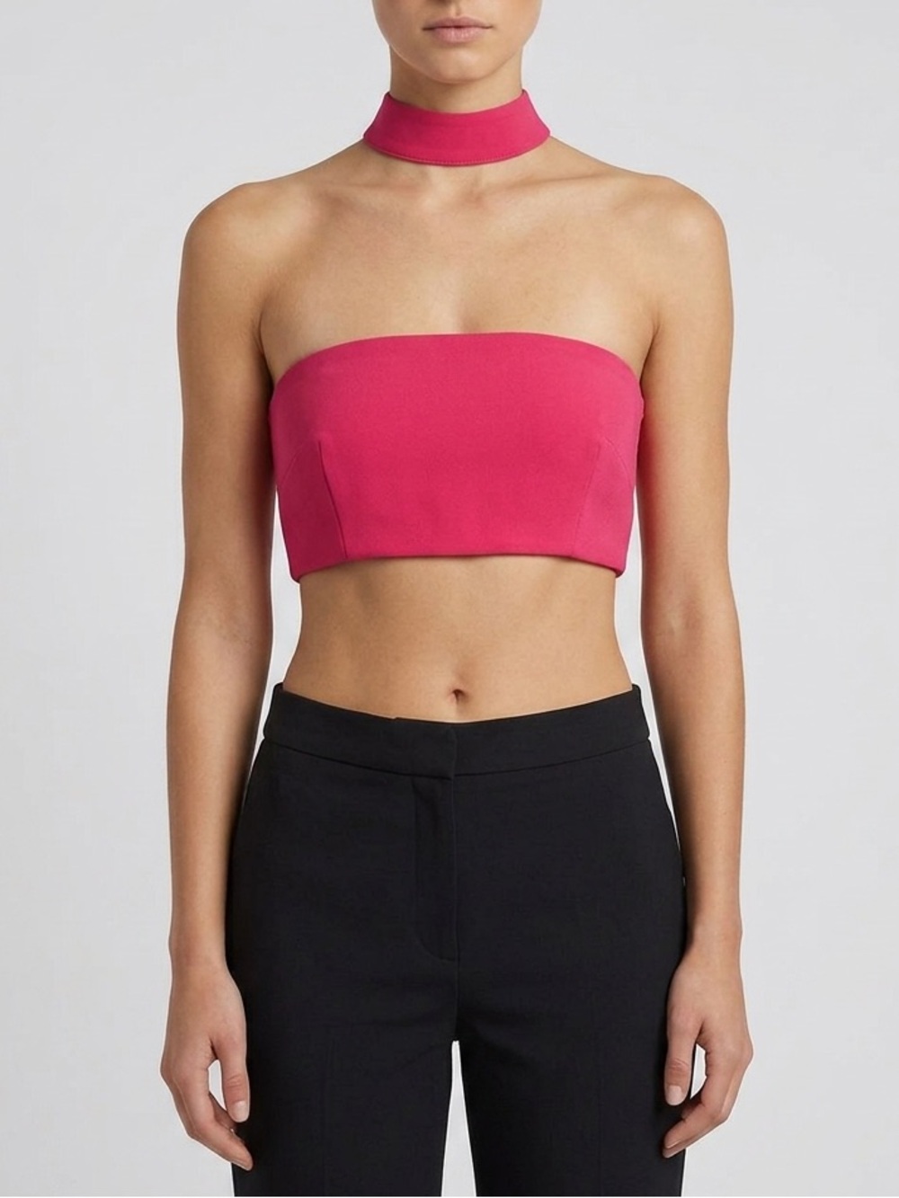 Strapless Choker Crop Top in magenta